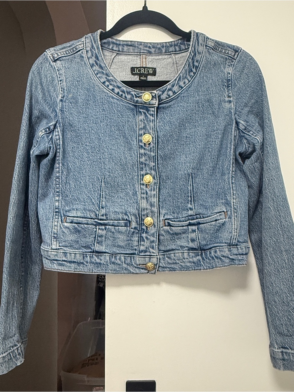 J. Crew Cropped Denim Lady Jacket with Brass Buttons size 6
